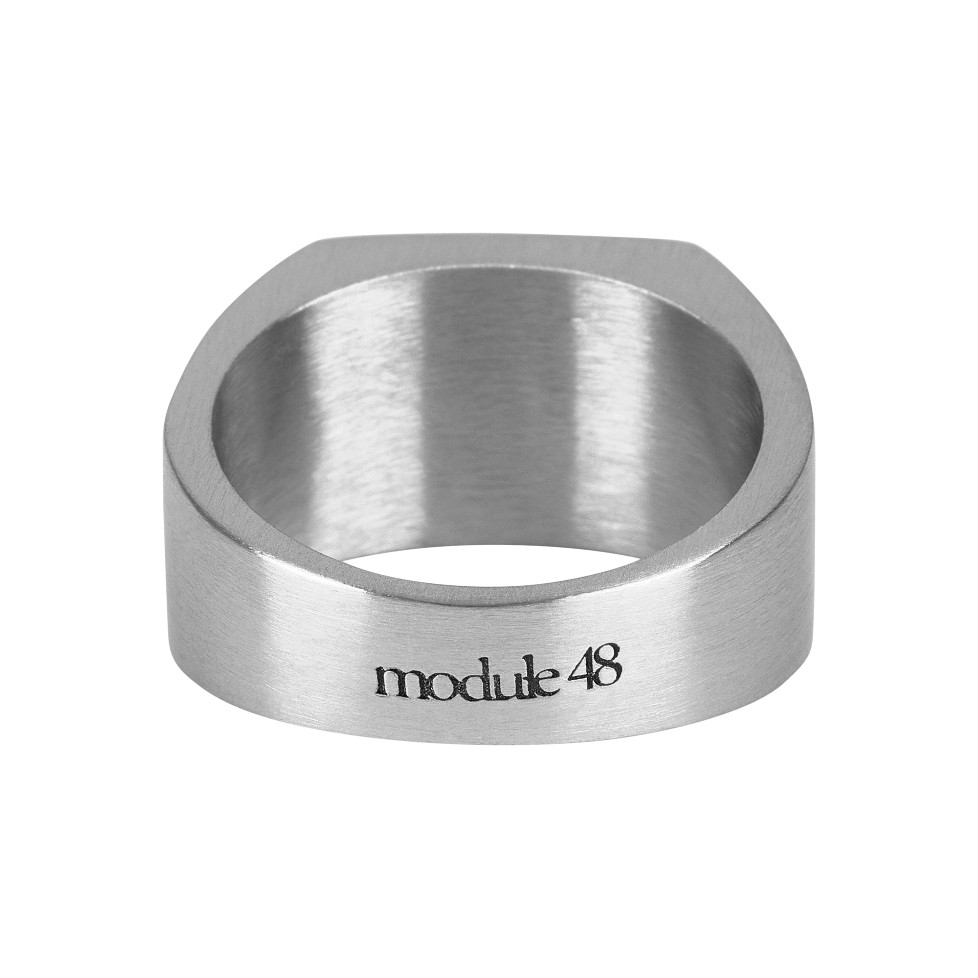 Bague Limen en acier inoxydable argenté, vue de dos avec gravure Module 48