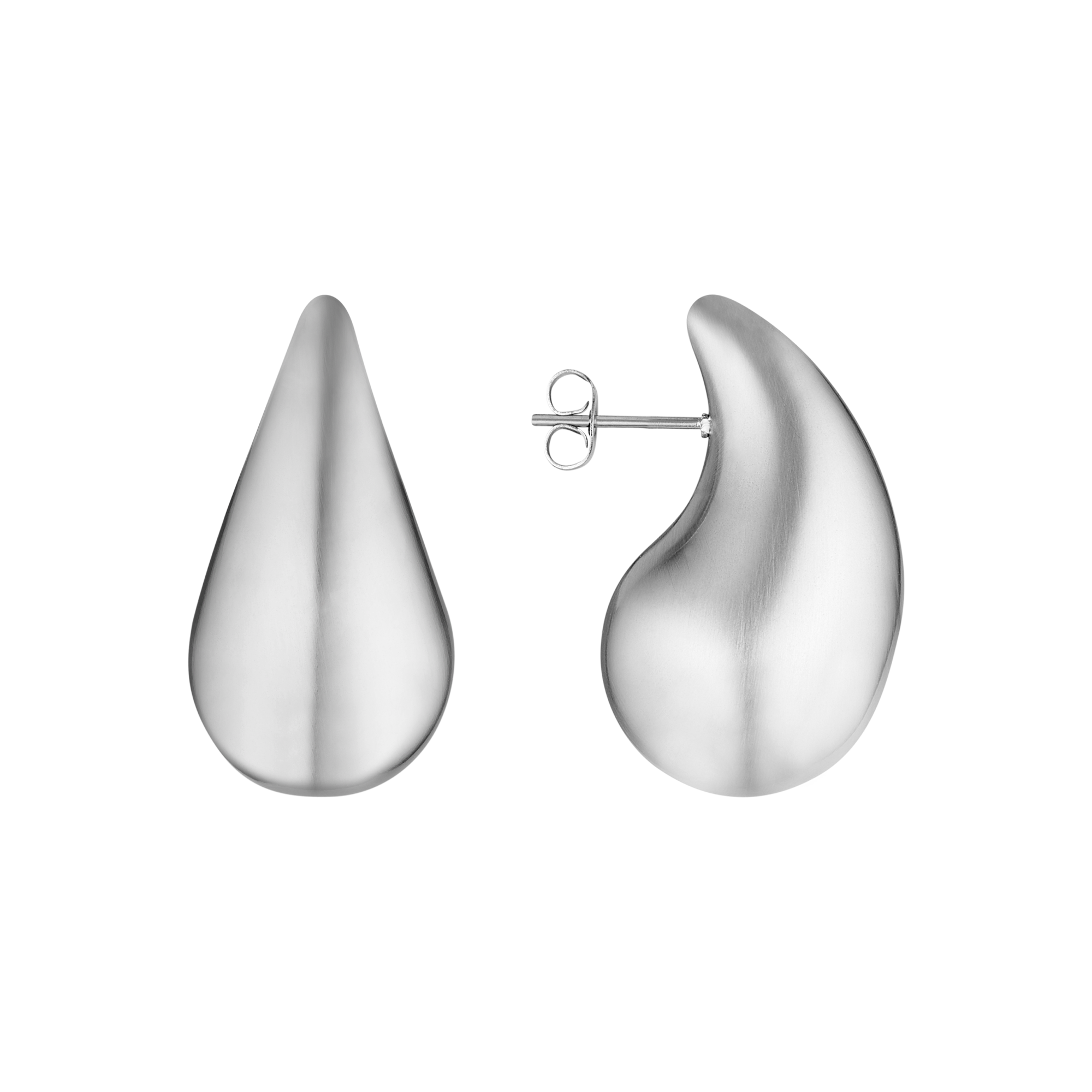 Boucles d'oreilles Relief en acier inoxydable argenté, vues de face et de profil