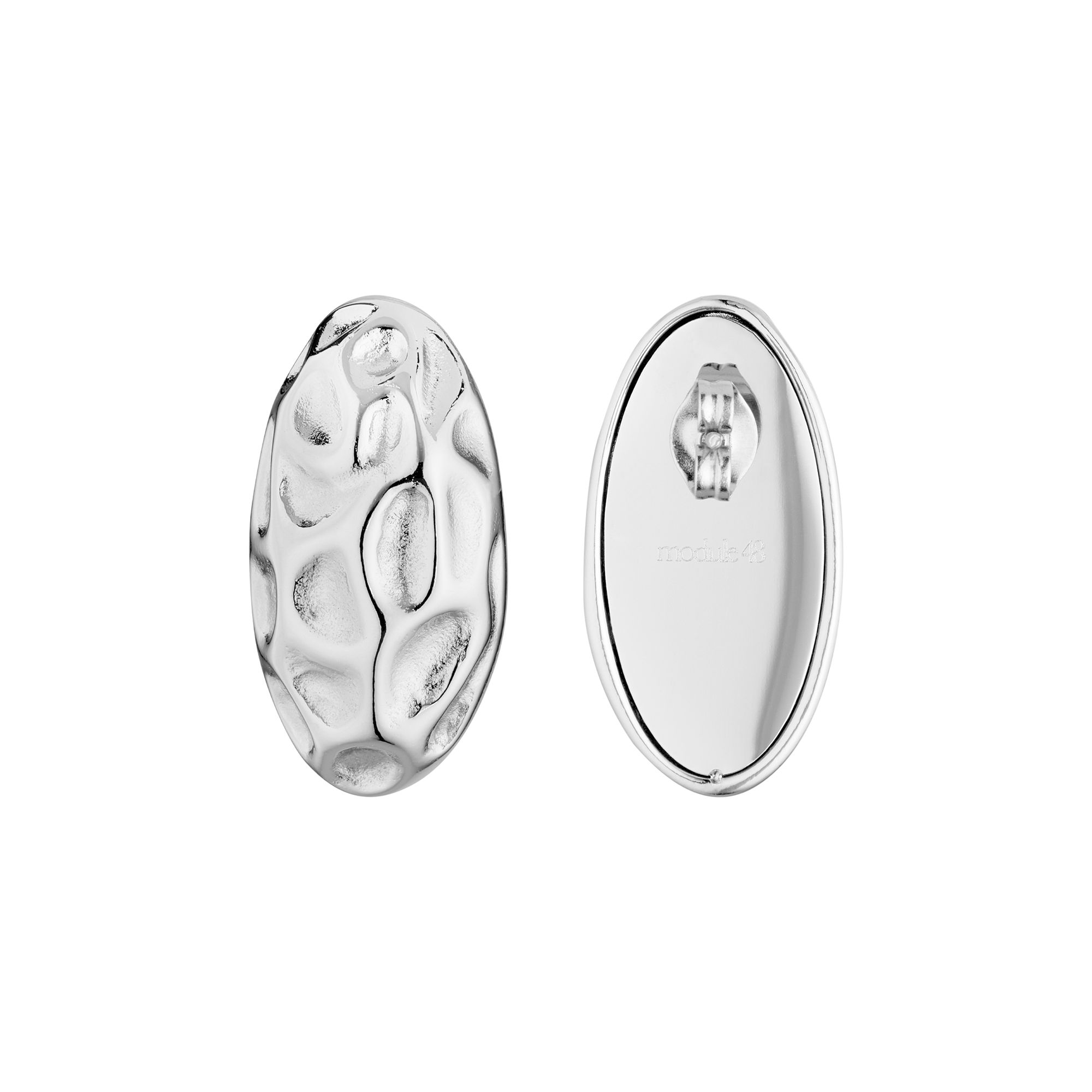 Boucles d’oreilles Vector en acier inoxydable argenté, vues de face et de dos