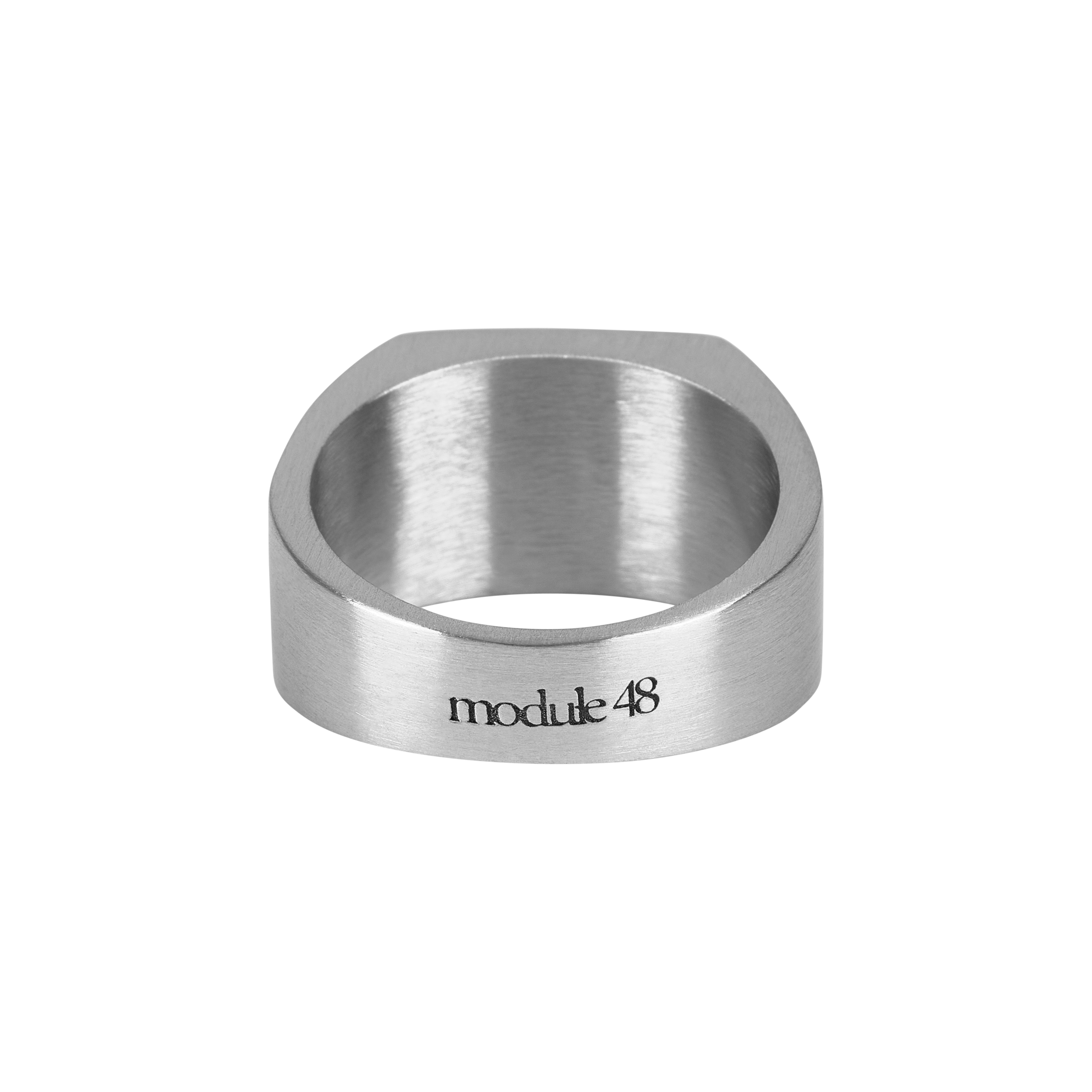 Bague Limen en acier inoxydable argenté, vue de dos avec gravure Module 48