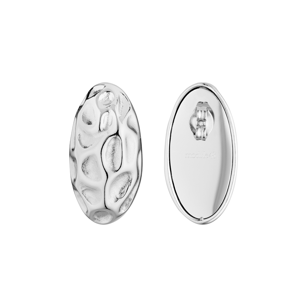 Boucles d’oreilles Relief en acier inoxydable argenté, vues de face et de dos