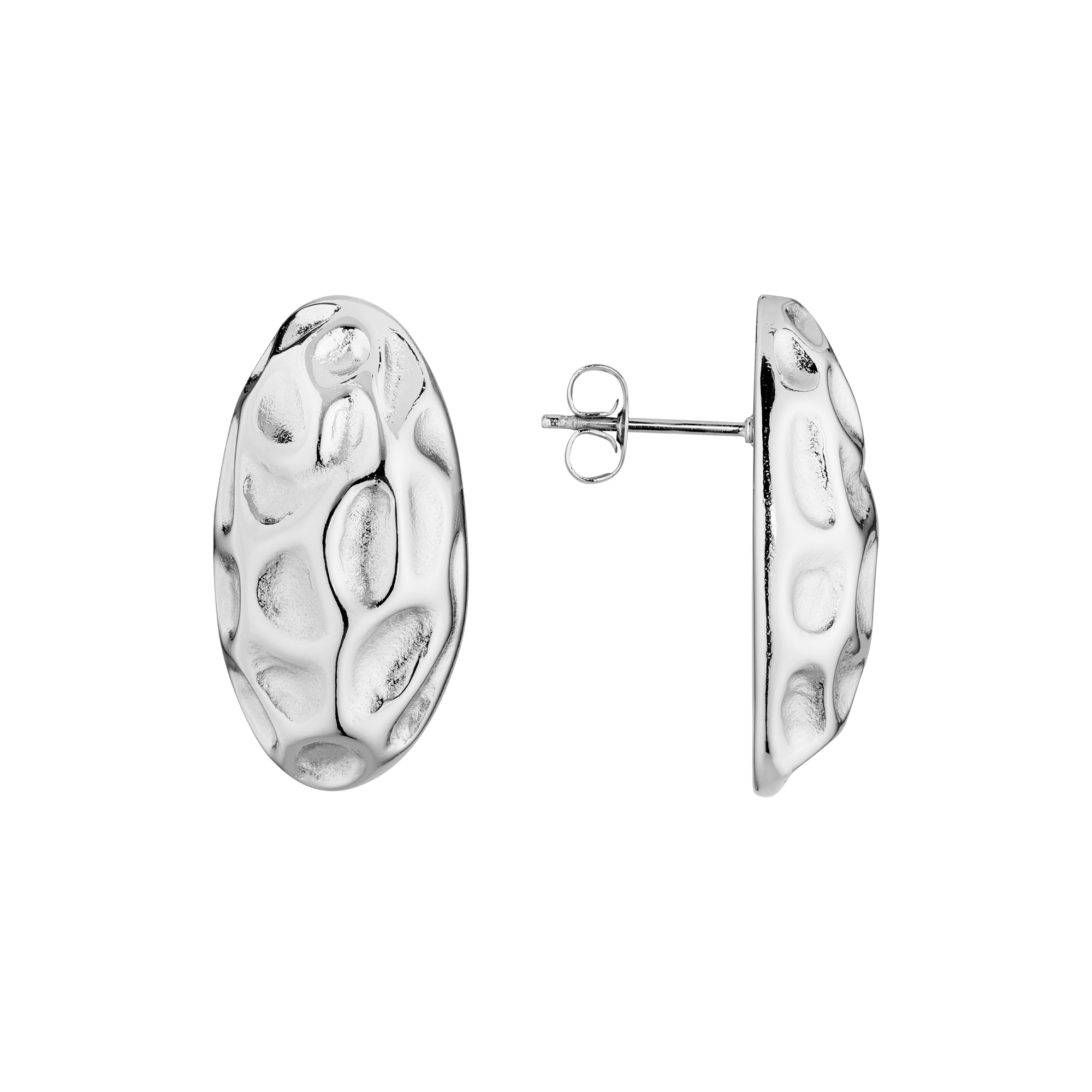 Boucles d’oreilles Vector en acier inoxydable argenté, vues de face et de profil