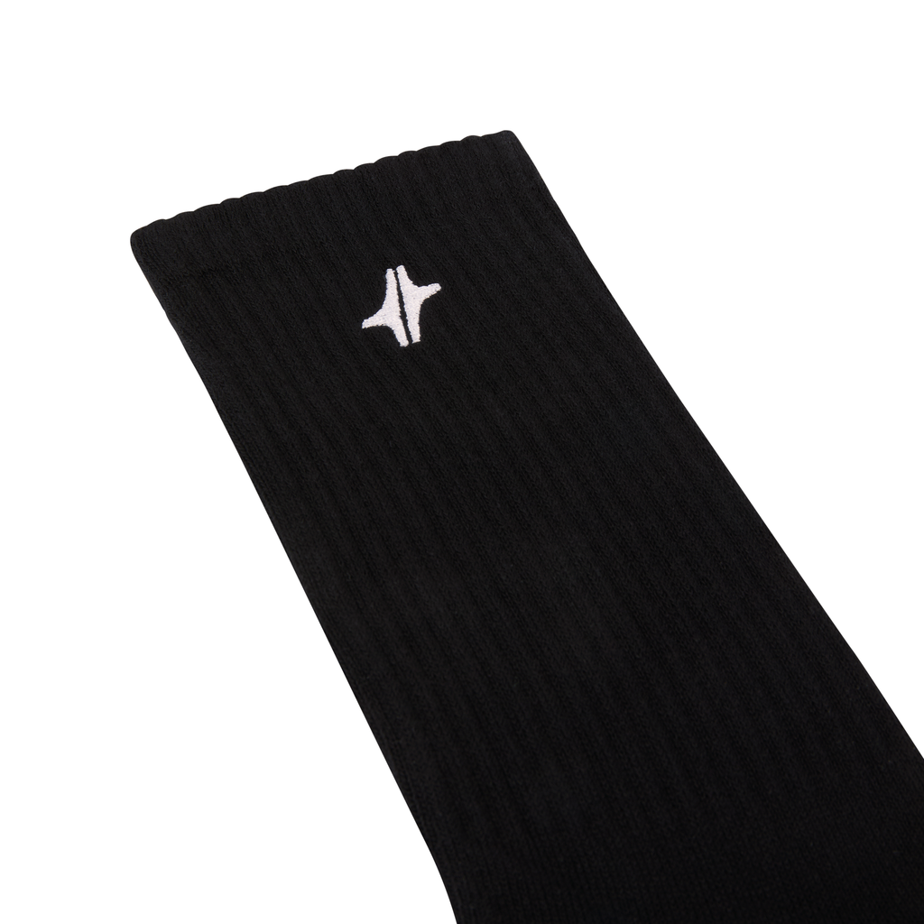 Détail des chaussettes Strata en coton noir avec logo Module 48