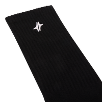 Détail des chaussettes Strata en coton noir avec logo Module 48